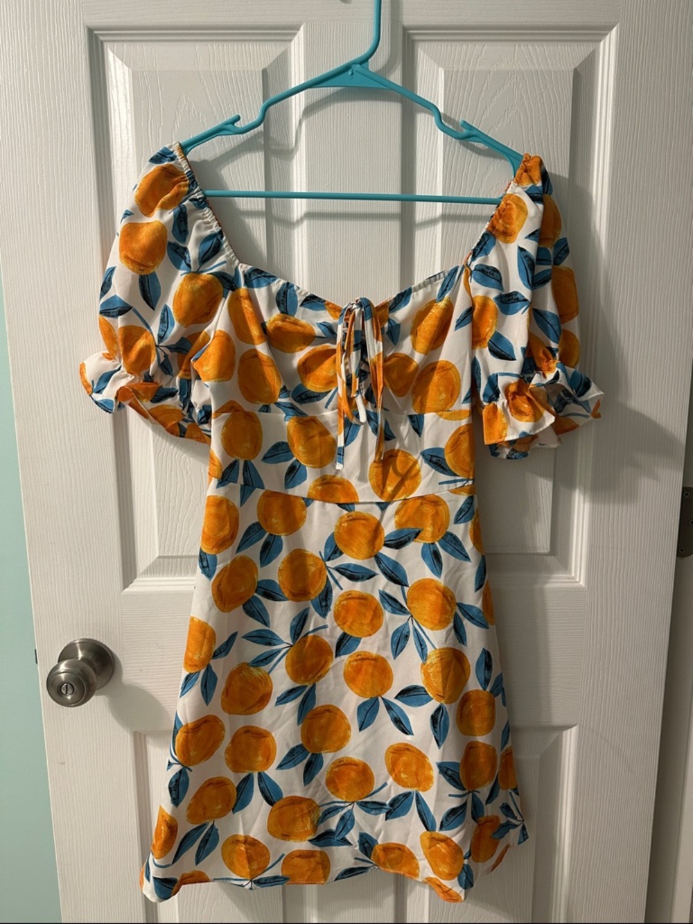 Orange Print Puff-Sleeve Summer Dress - Picture 5 of 6